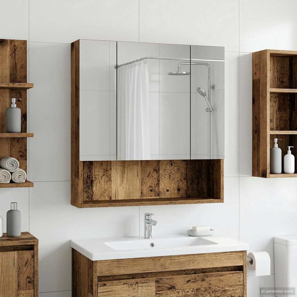Produktbild för Badrumsspegelskåp Gammalt trä 60 x 14.5 x 70 cm Konstruerat trä
