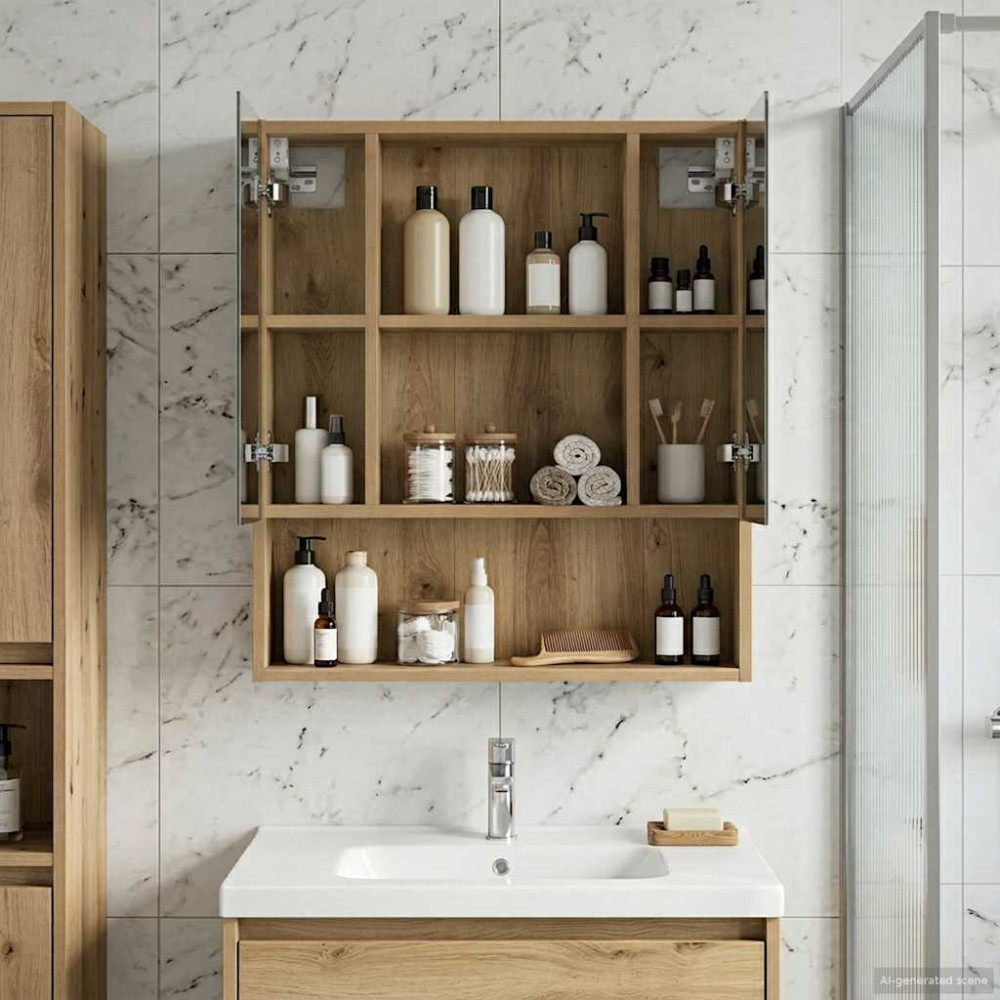 Produktbild för Badrumsspegelskåp Artisan Ek 60 x 14.5 x 70 cm Konstruerat trä