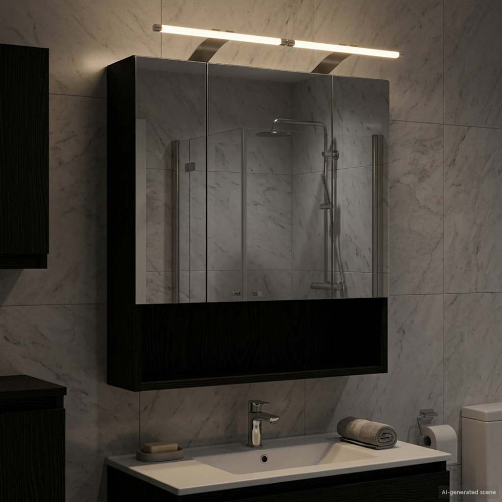 Produktbild för Badrumsspegelskåp Svart Ek 60 x 14.5 x 70 cm Konstruerat trä