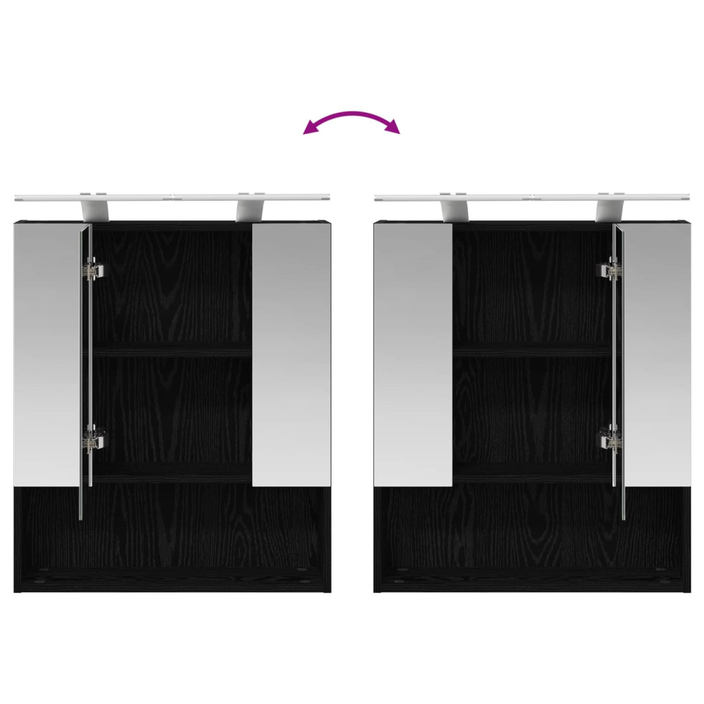 Produktbild för Badrumsspegelskåp Svart Ek 60 x 14.5 x 70 cm Konstruerat trä