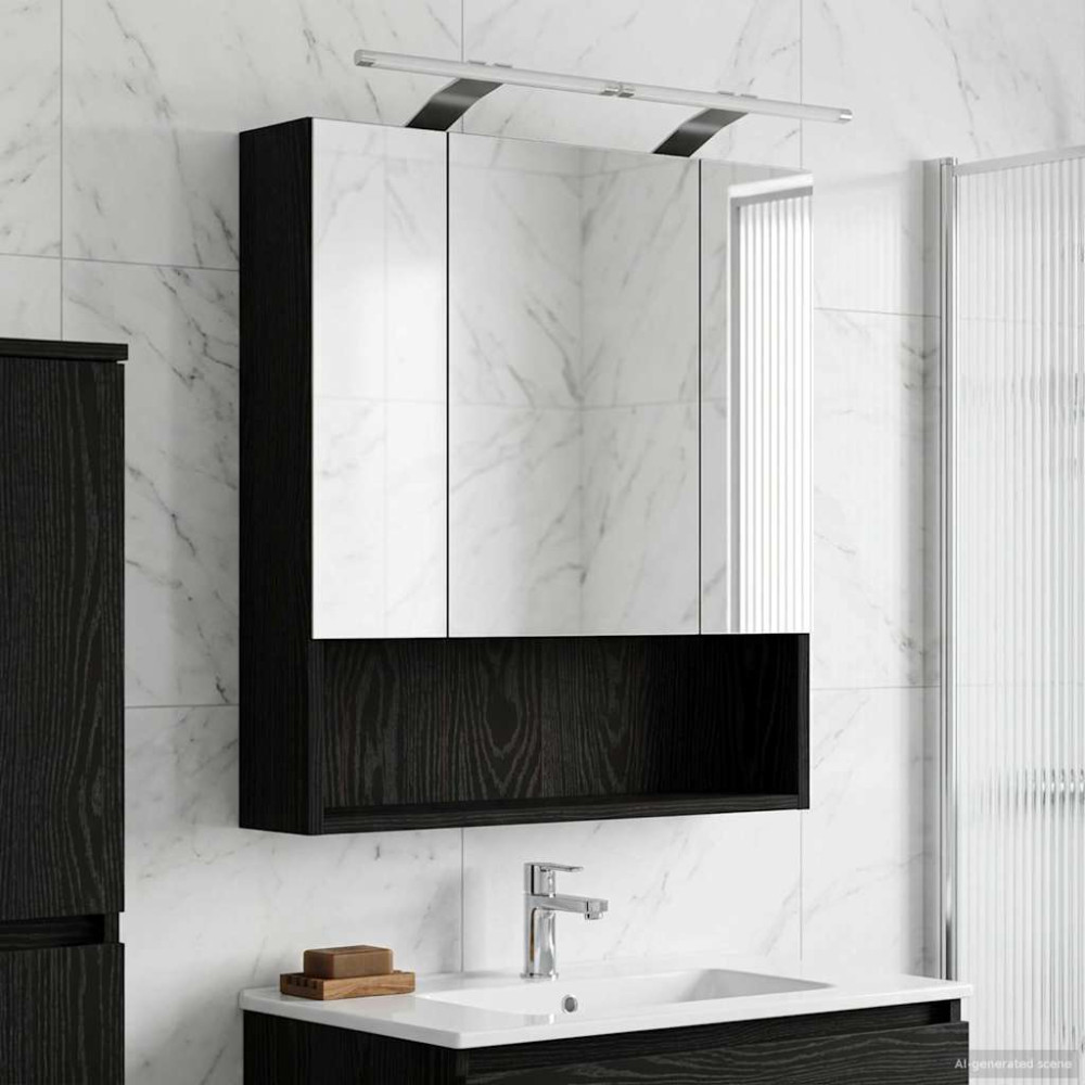Produktbild för Badrumsspegelskåp Svart Ek 60 x 14.5 x 70 cm Konstruerat trä