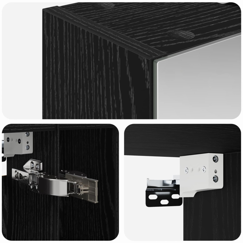 Produktbild för Badrumsspegelskåp Svart Ek 60 x 14.5 x 70 cm Konstruerat trä