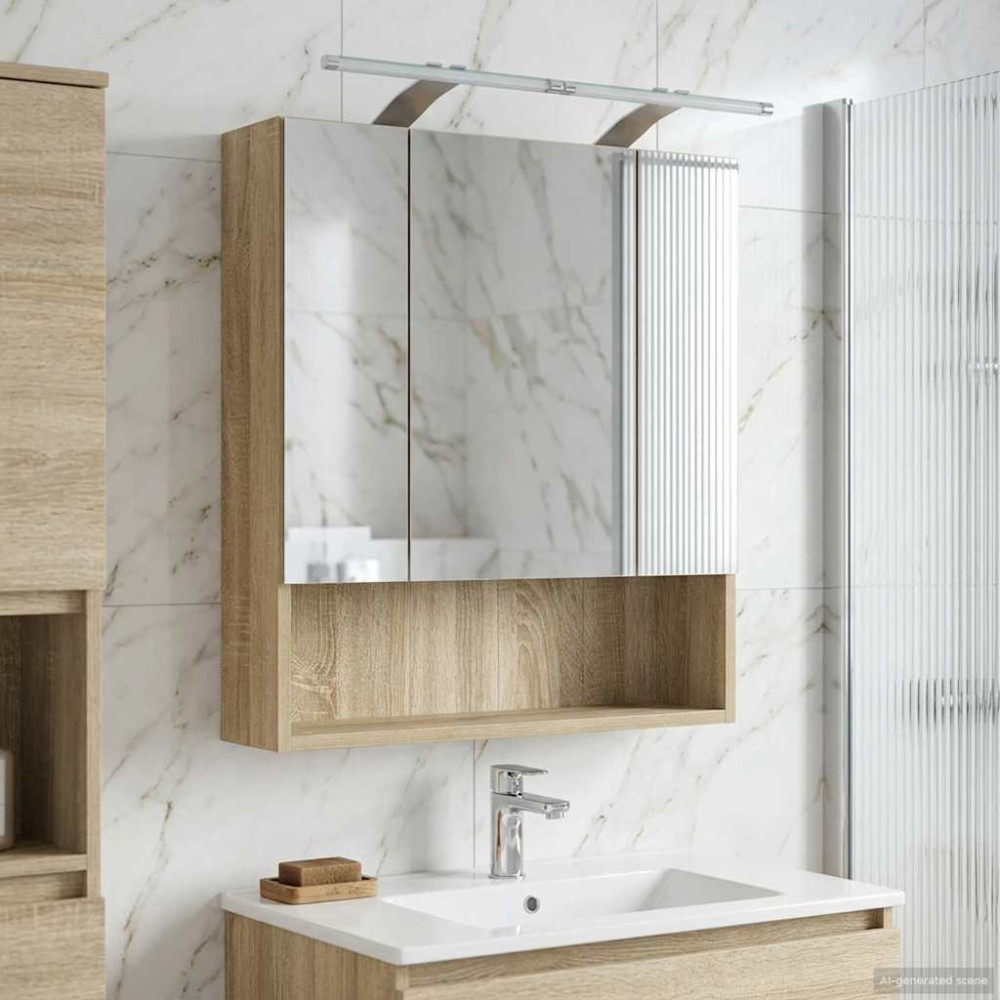 Produktbild för Badrumsspegelskåp Sonoma-ek 60 x 14.5 x 70 cm Konstruerat trä