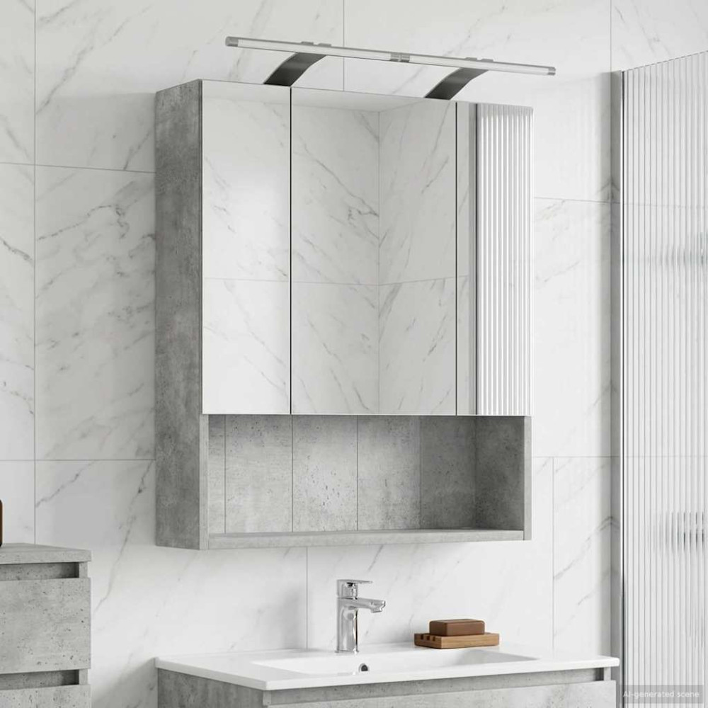 Produktbild för Badrumsspegelskåp Betonggrå 60 x 14.5 x 70 cm Konstruerat trä