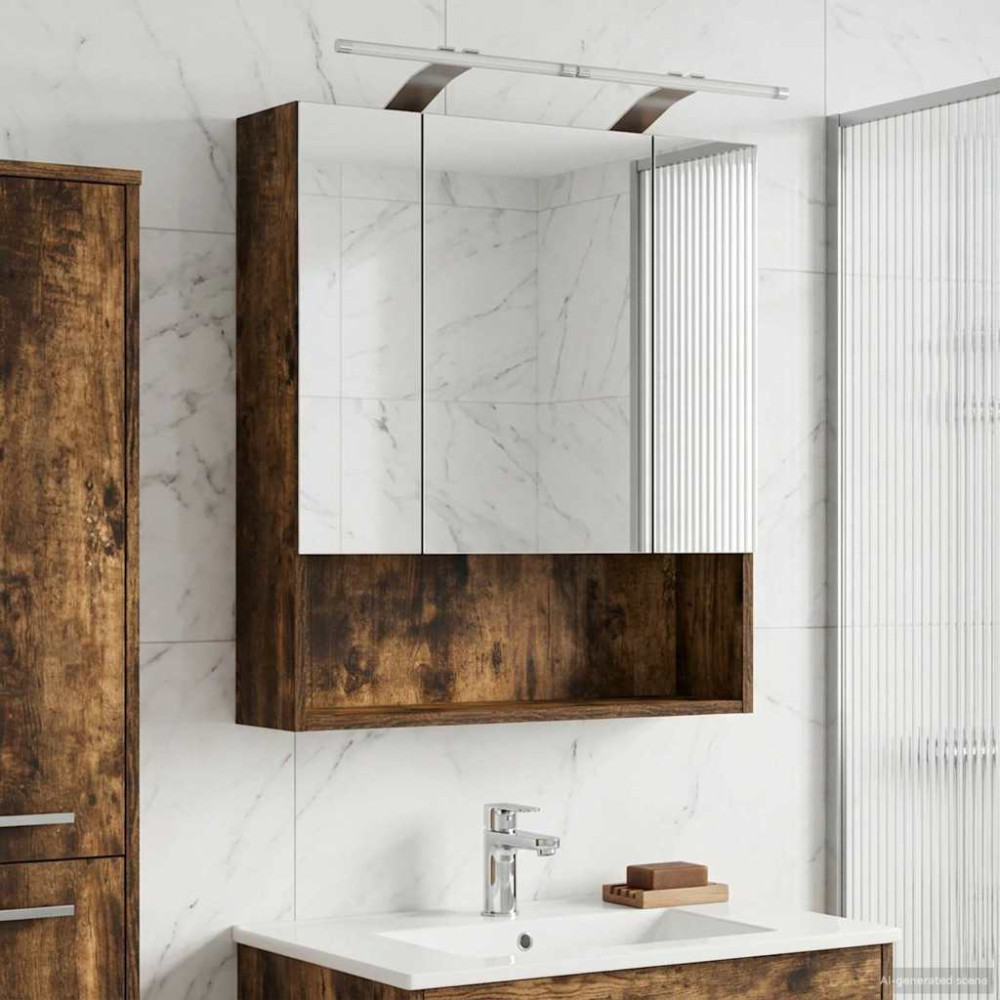 Produktbild för Badrumsspegelskåp Rökt ek 60 x 14.5 x 70 cm Konstruerat trä