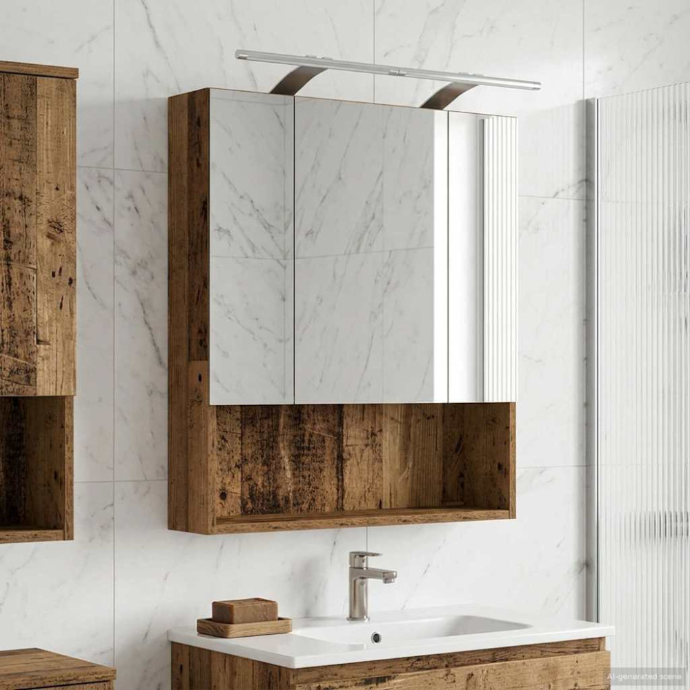 Produktbild för Badrumsspegelskåp Gammalt trä 60 x 14.5 x 70 cm Konstruerat trä