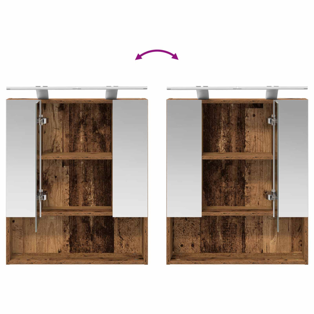 Produktbild för Badrumsspegelskåp Gammalt trä 60 x 14.5 x 70 cm Konstruerat trä