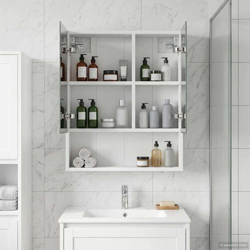 Produktbild för Badrumsspegelskåp Vit 50 x 14,5 x 70 cm Konstruerat trä