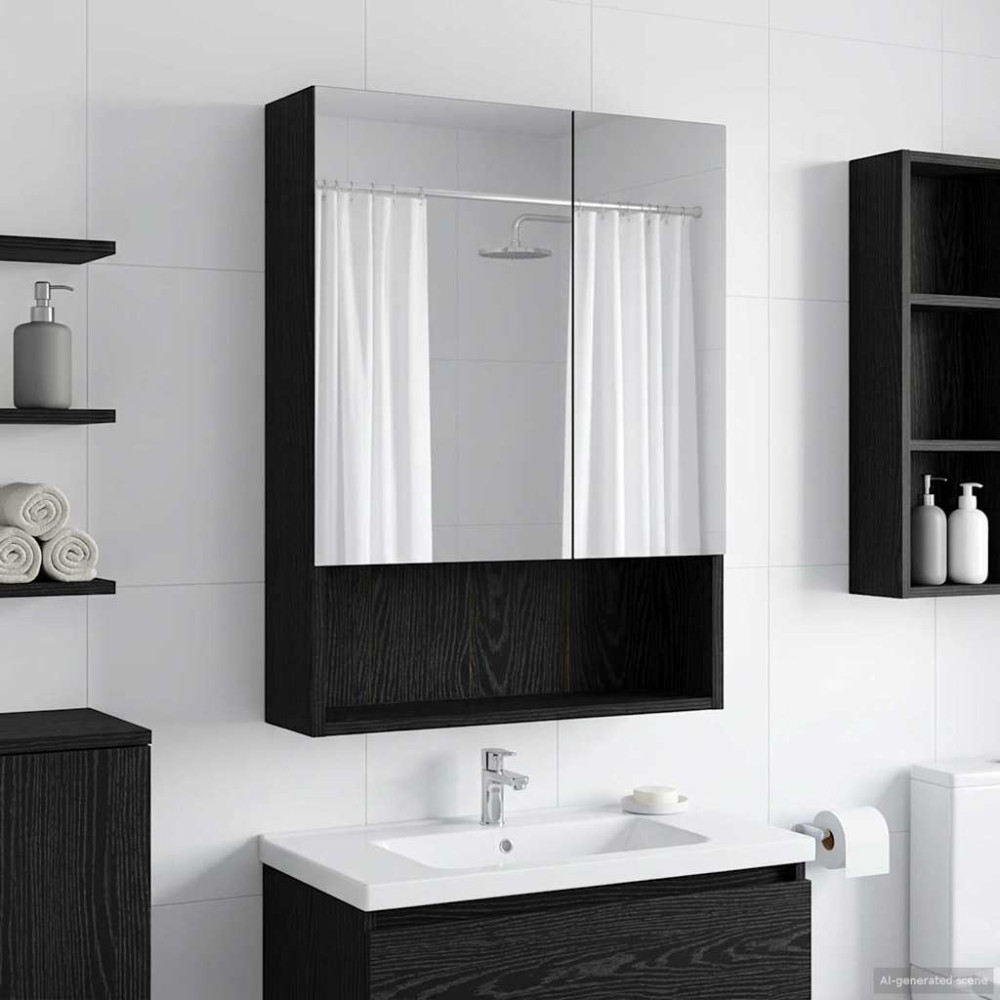 Produktbild för Badrumsspegelskåp Svart Ek 50 x 14,5 x 70 cm Konstruerat trä
