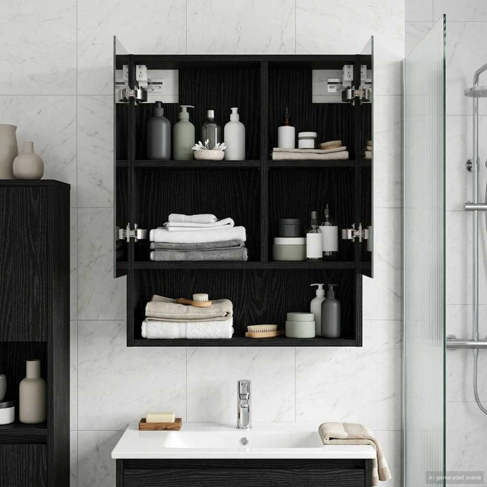 Produktbild för Badrumsspegelskåp Svart Ek 50 x 14,5 x 70 cm Konstruerat trä