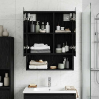 Produktbild för Badrumsspegelskåp Svart Ek 50 x 14,5 x 70 cm Konstruerat trä