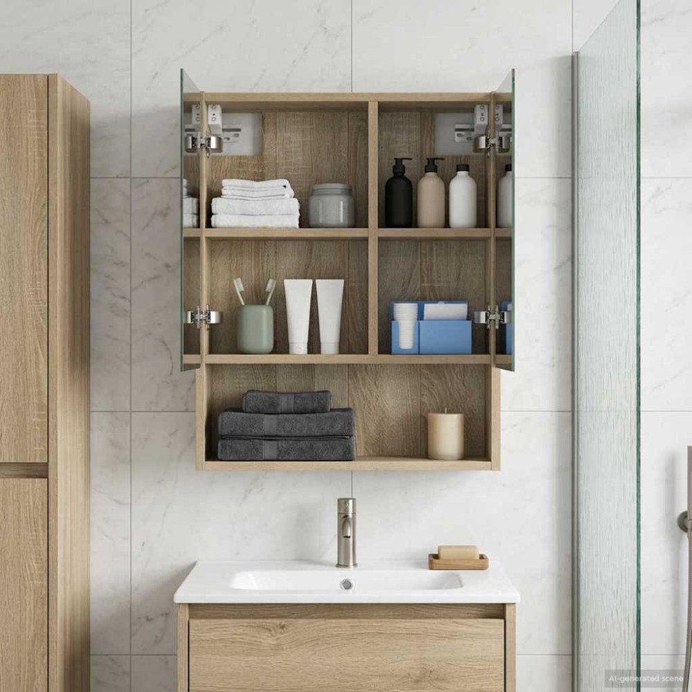 Produktbild för Badrumsspegelskåp Sonoma-ek 50 x 14,5 x 70 cm Konstruerat trä
