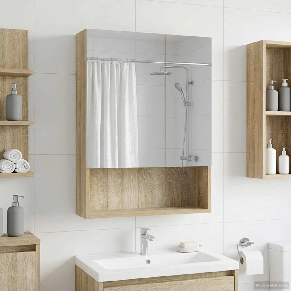 Produktbild för Badrumsspegelskåp Sonoma-ek 50 x 14,5 x 70 cm Konstruerat trä
