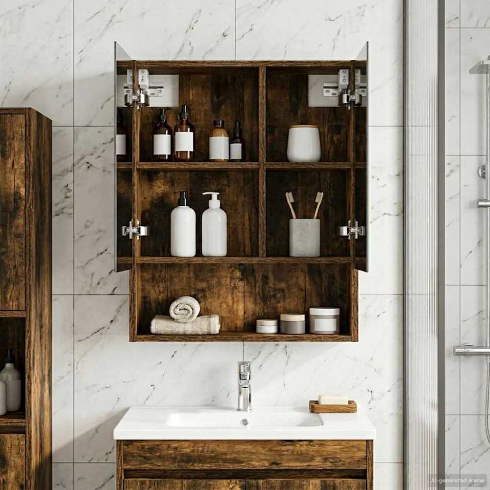 Produktbild för Badrumsspegelskåp Rökt ek 50 x 14,5 x 70 cm Konstruerat trä