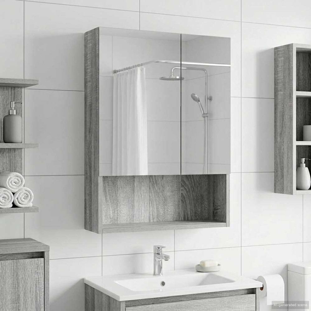 Produktbild för Badrumsspegelskåp Grå Sonoma 50 x 14,5 x 70 cm Konstruerat trä