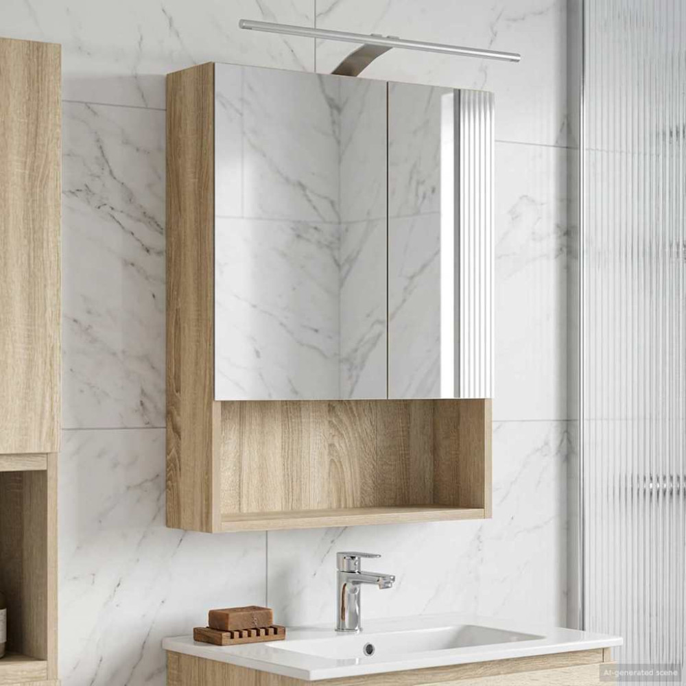 Produktbild för Badrumsspegelskåp Sonoma-ek 50 x 14,5 x 70 cm Konstruerat trä