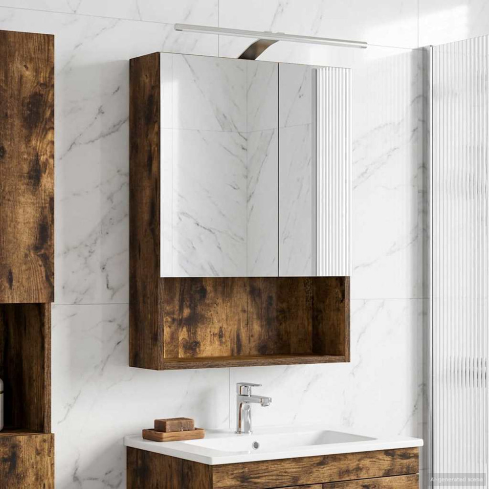 Produktbild för Badrumsspegelskåp Rökt ek 50 x 14,5 x 70 cm Konstruerat trä