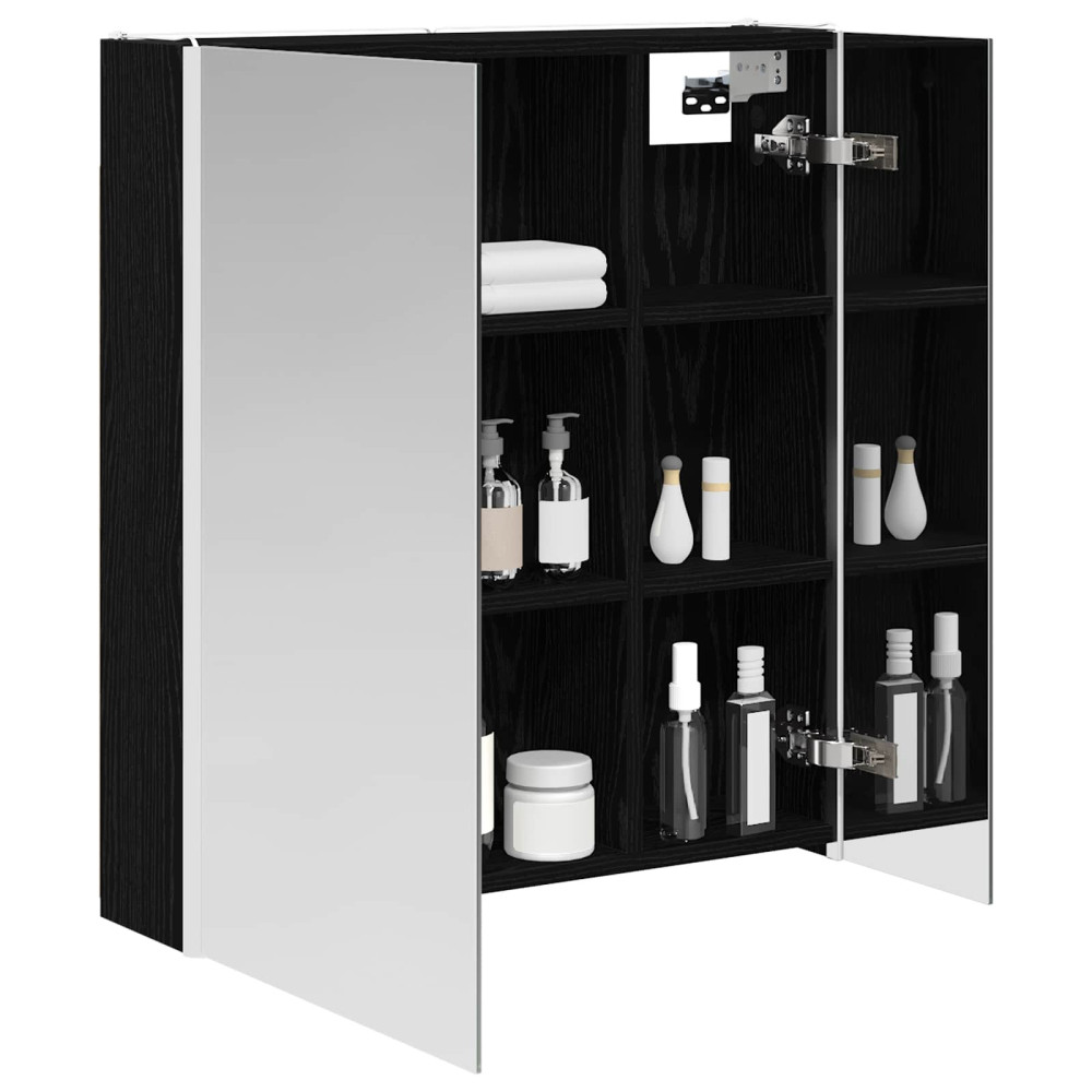 Produktbild för Badrumsspegelskåp Svart Ek 63,5 x 15,5 x 70 cm Konstruerat trä