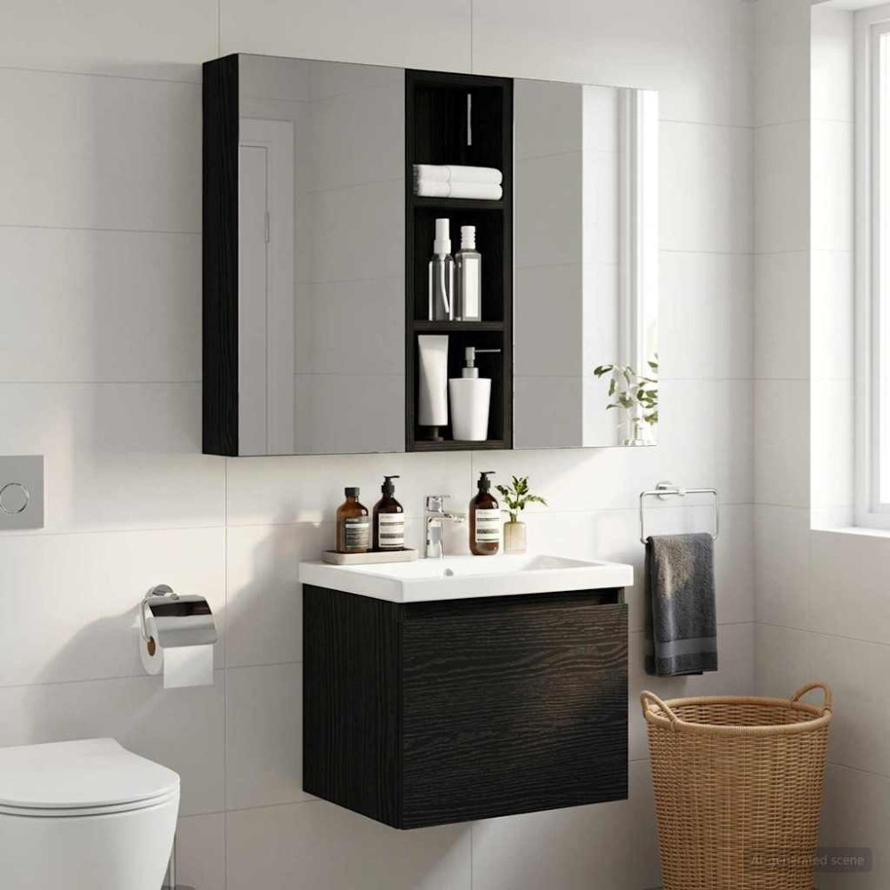 Produktbild för Badrumsväggskåp Svart Ek 20 x 10 x 60,5 cm Konstruerat trä