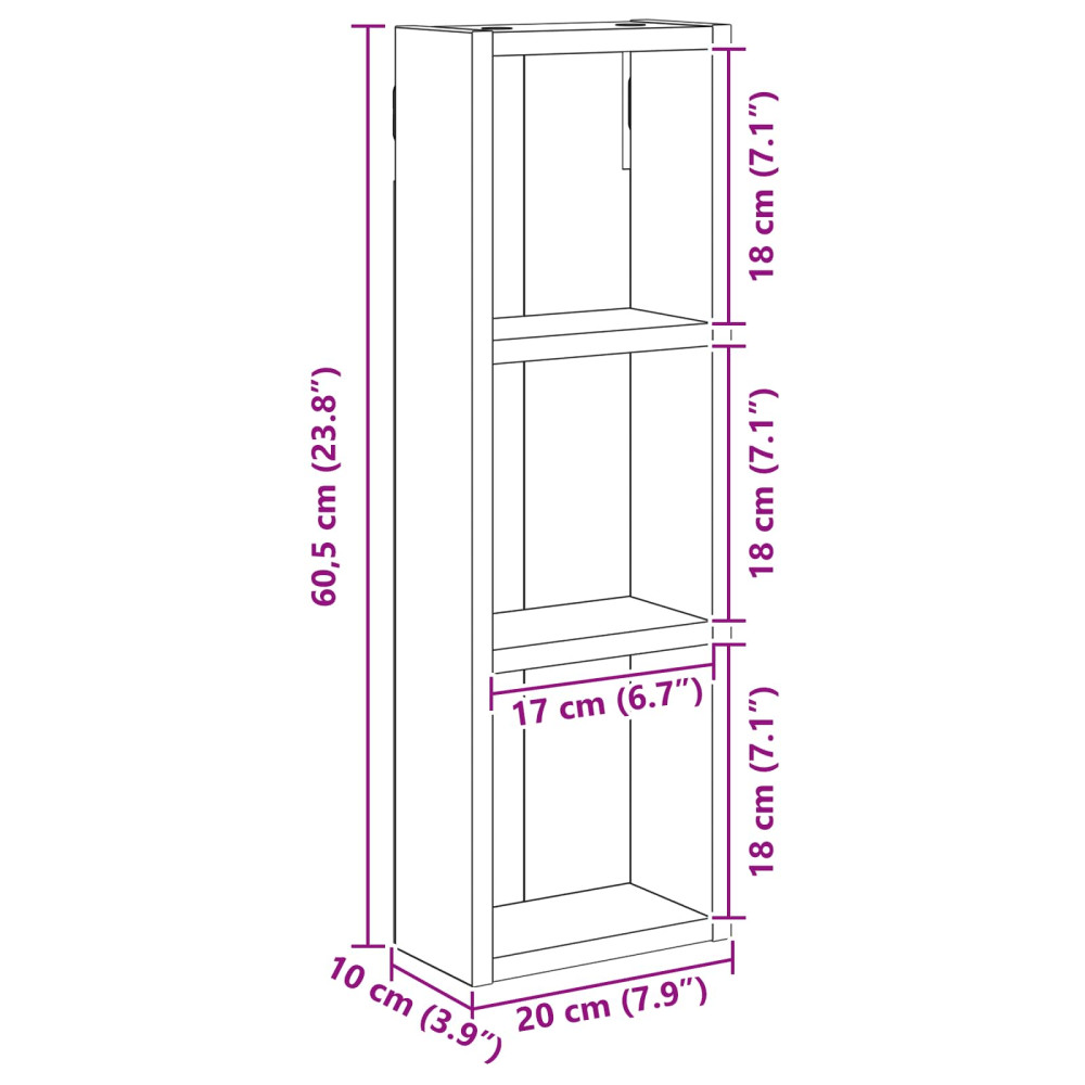 Produktbild för Badrumsväggskåp Svart Ek 20 x 10 x 60,5 cm Konstruerat trä