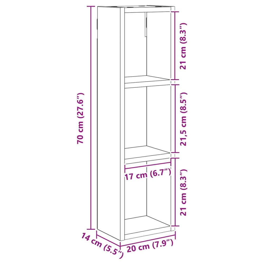 Produktbild för Badrumsväggskåp Rökt Ek 20 x 14 x 70 cm Konstruerat trä