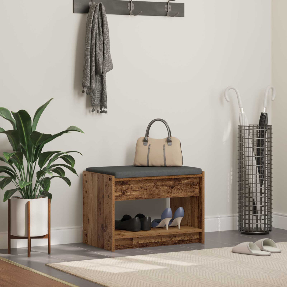 Produktbild för Hallbänk Gammalt trä 63 x 38 x 45 cm Konstruerat Trä och Tyg