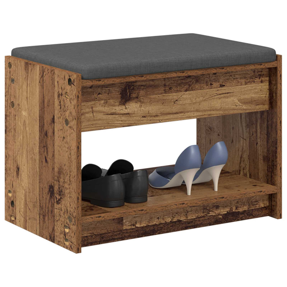 Produktbild för Hallbänk Gammalt trä 63 x 38 x 45 cm Konstruerat Trä och Tyg