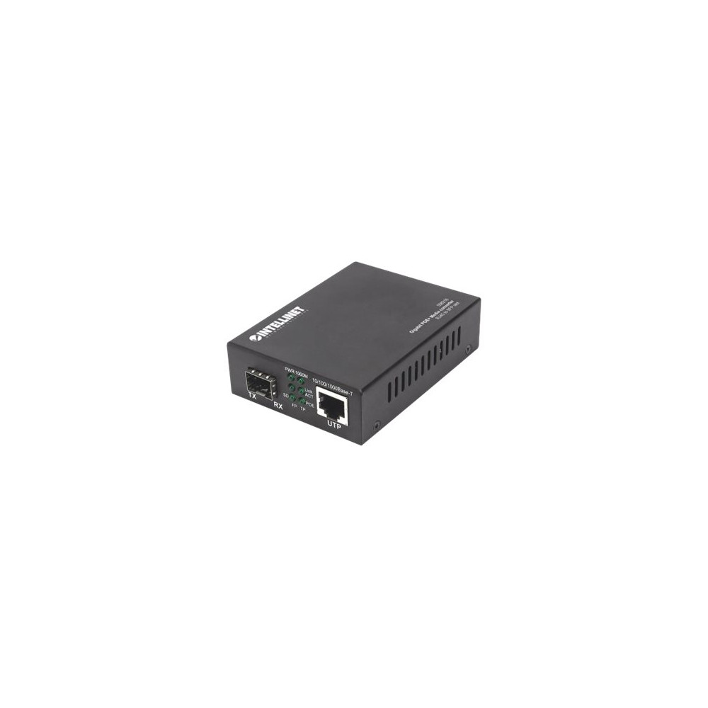 Produktbild för Intellinet Gigabit PoE+ Media Converter, 1 x 1000Base-T RJ45 Port to 1 x SFP Port, PoE+ Injector - medieomvandlare - 10Mb LAN, 100Mb LAN, 1GbE