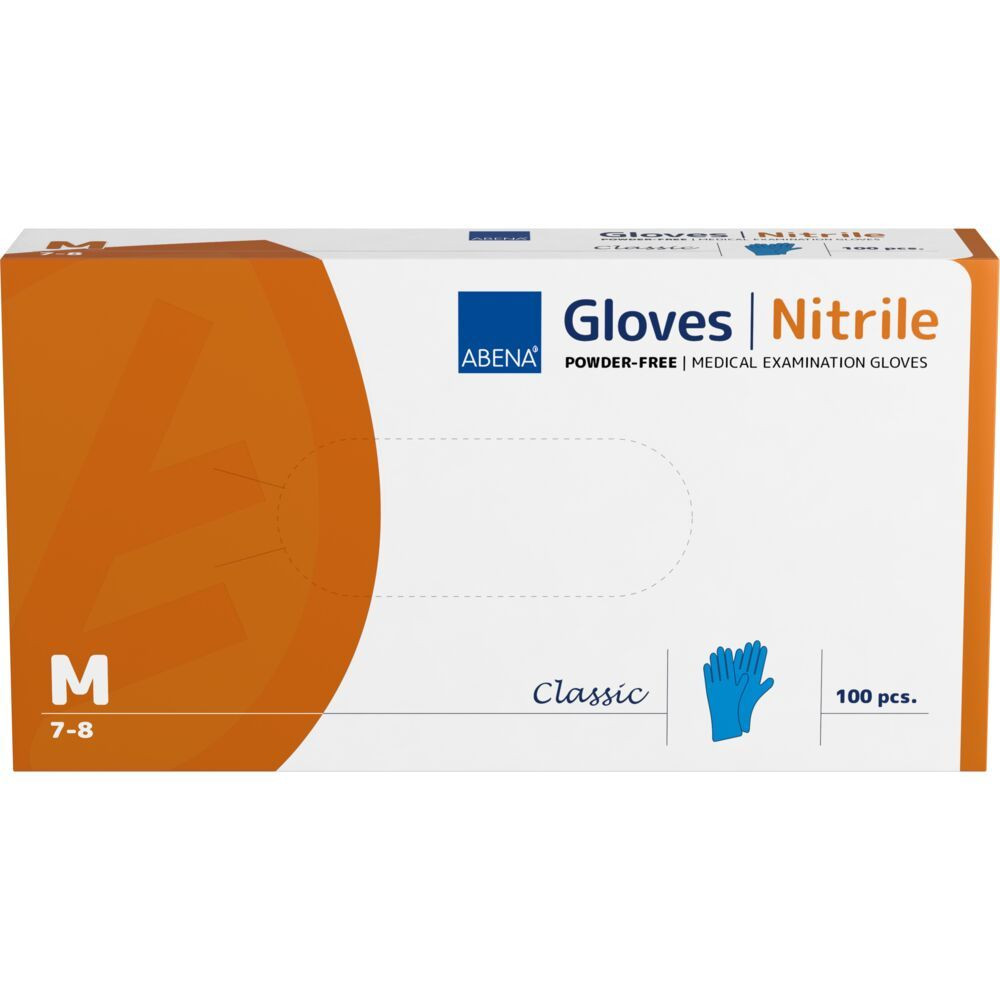 Produktbild för Undersökningshandske, ABENA Classic, M, blå, nitril, puderfr...
