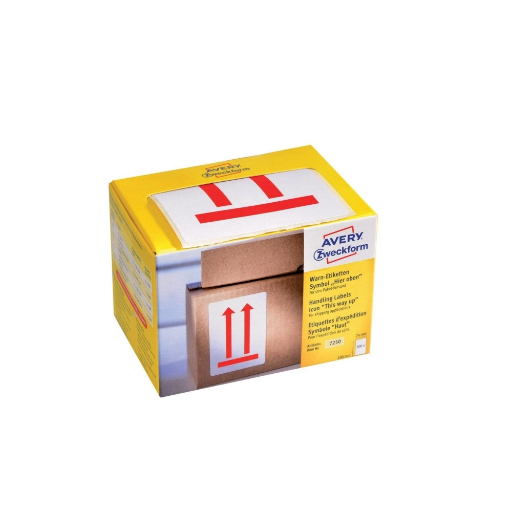 Produktbild för Etiketter Avery 100x74 mm, vita, med förtryckt symbol 'Denna...