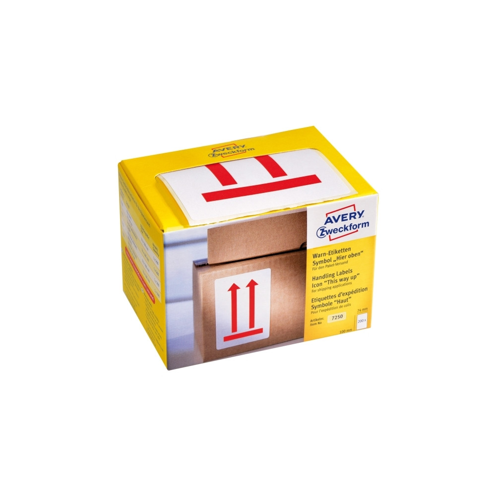 Produktbild för Etiketter Avery 100x74 mm, vita, med förtryckt symbol 'Denna...