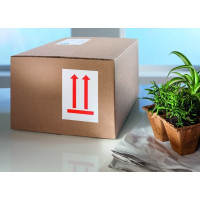 Produktbild för Etiketter Avery 100x74 mm, vita, med förtryckt symbol 'Denna...