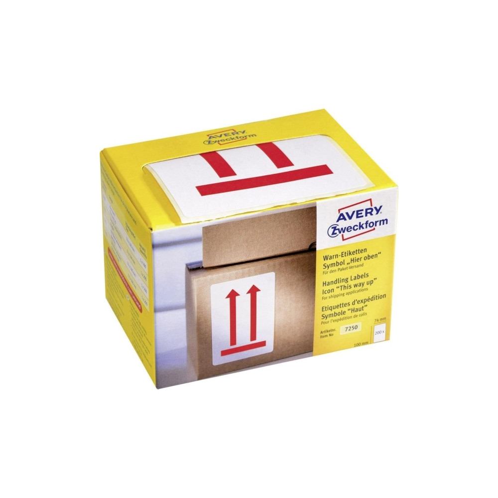 Produktbild för Etiketter Avery 100x74 mm, vita, med förtryckt symbol 'Denna...