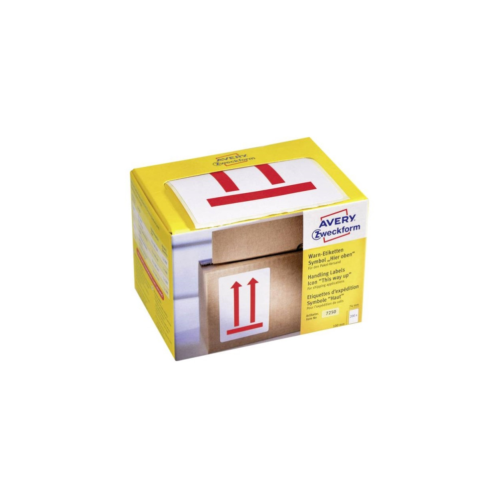 Produktbild för Etiketter Avery 100x74 mm, vita, med förtryckt symbol 'Denna...