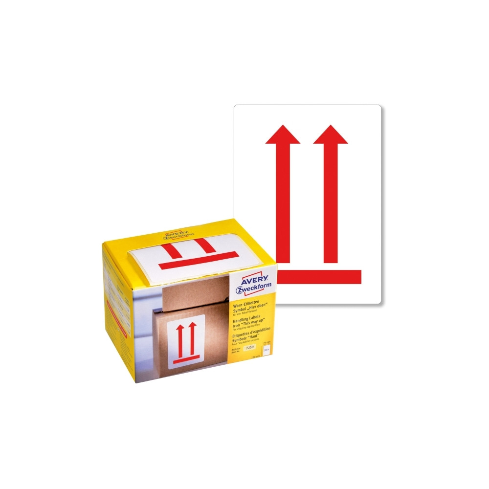 Produktbild för Etiketter Avery 100x74 mm, vita, med förtryckt symbol 'Denna...