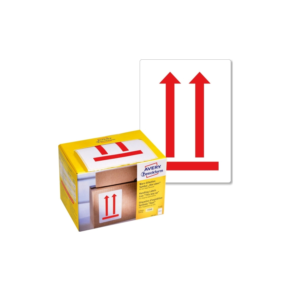 Produktbild för Etiketter Avery 100x74 mm, vita, med förtryckt symbol 'Denna...