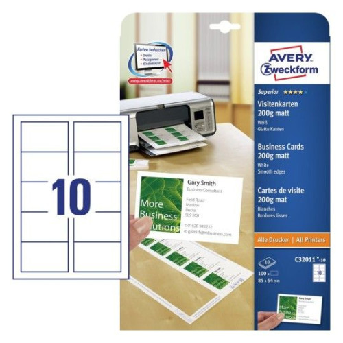 AVERY Avery Quick&Clean C32011 - visitkort - 100 kort - 45 x 85 mm - 200 g/m²