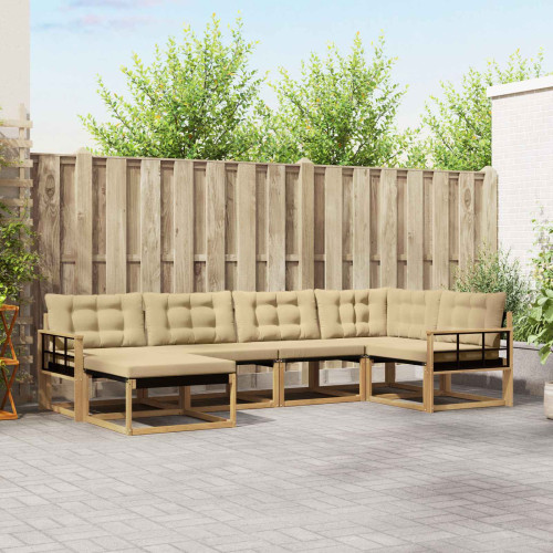 vidaXL Utomhussoffset med kudde 6 pcs Vit och Beige - Möbelset