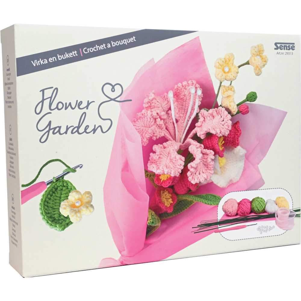 Produktbild för Virka blombukett - Rosa