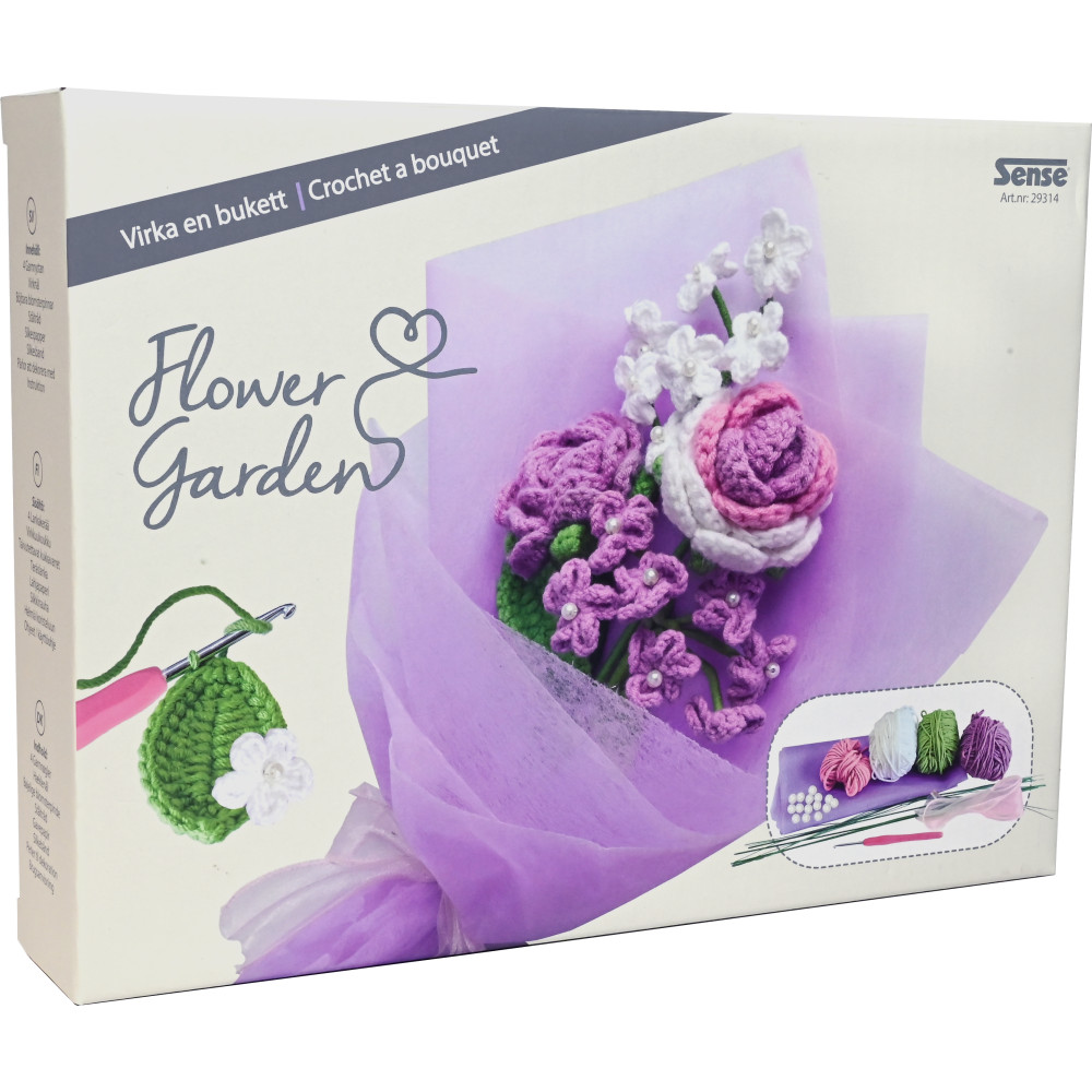 Produktbild för Virka blombukett - Lila