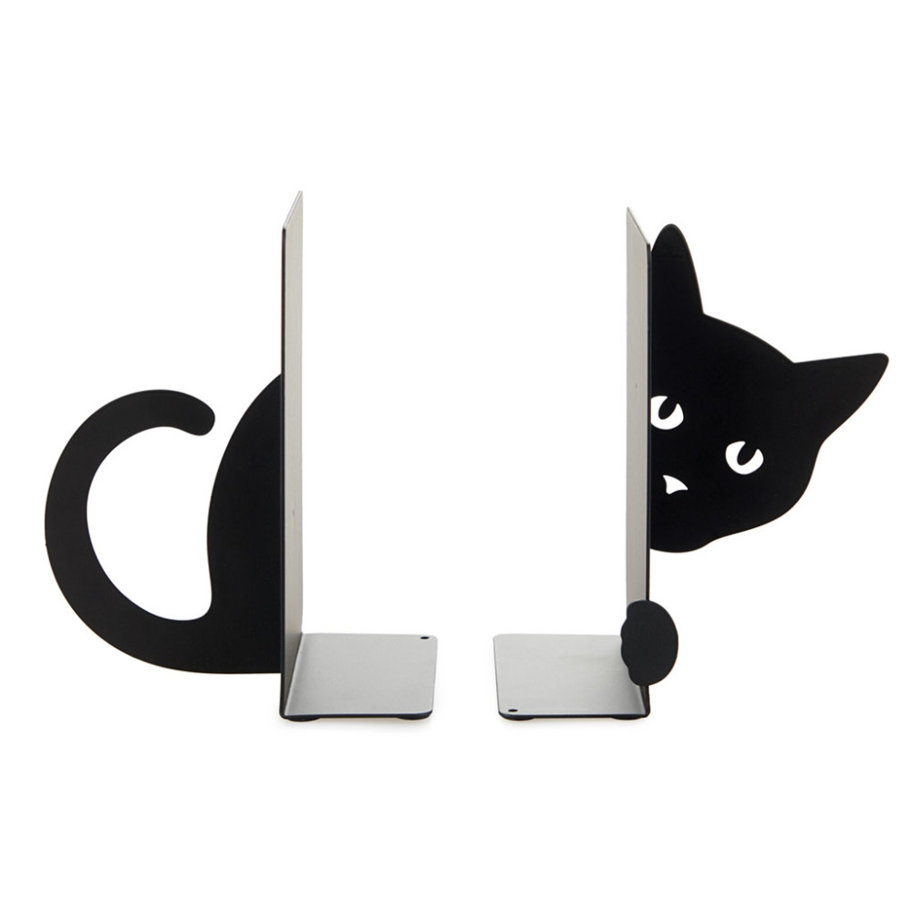 Produktbild för Bokstöd Gömd katt svart metall