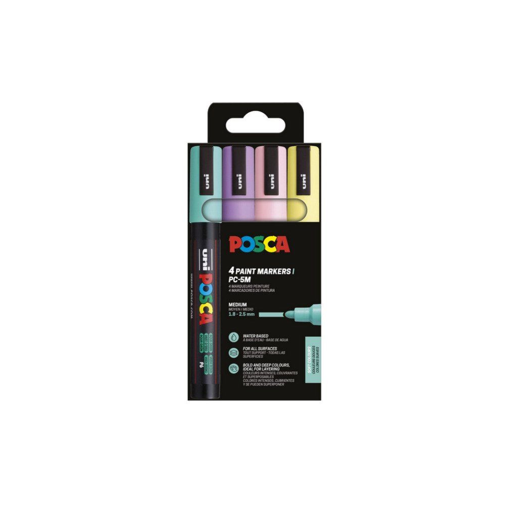 Produktbild för POSCA pigmentmarker PC-5M, mjuka färger, 4-pack, linjebredd:...