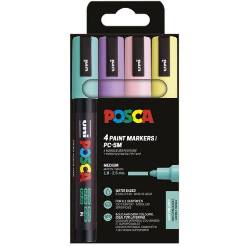 POSCA POSCA pigmentmarker PC-5M, mjuka färger, 4-pack, linjebredd:...