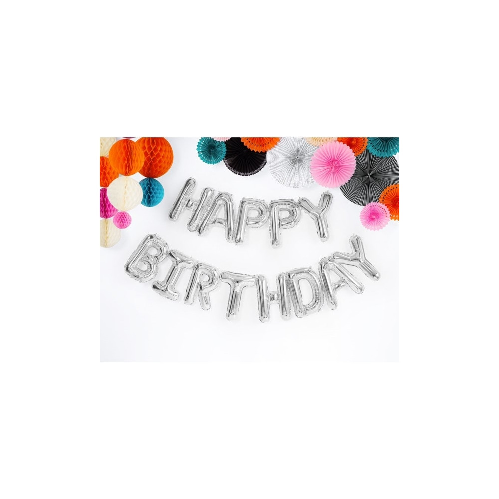 Produktbild för Party Deco ballonger HAPPY BIRTHDAY silver 340x35 cm univers...