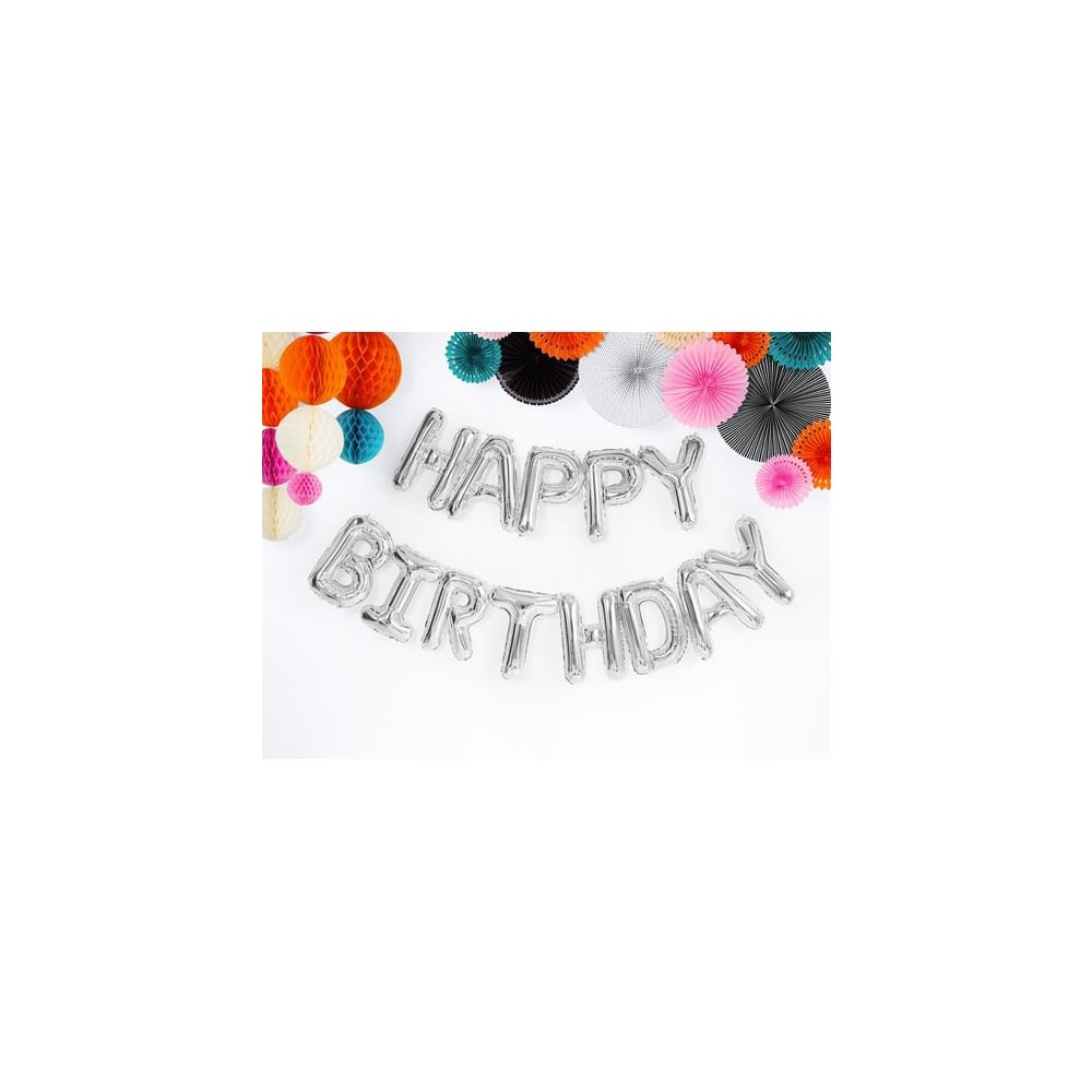 Produktbild för Party Deco ballonger HAPPY BIRTHDAY silver 340x35 cm univers...