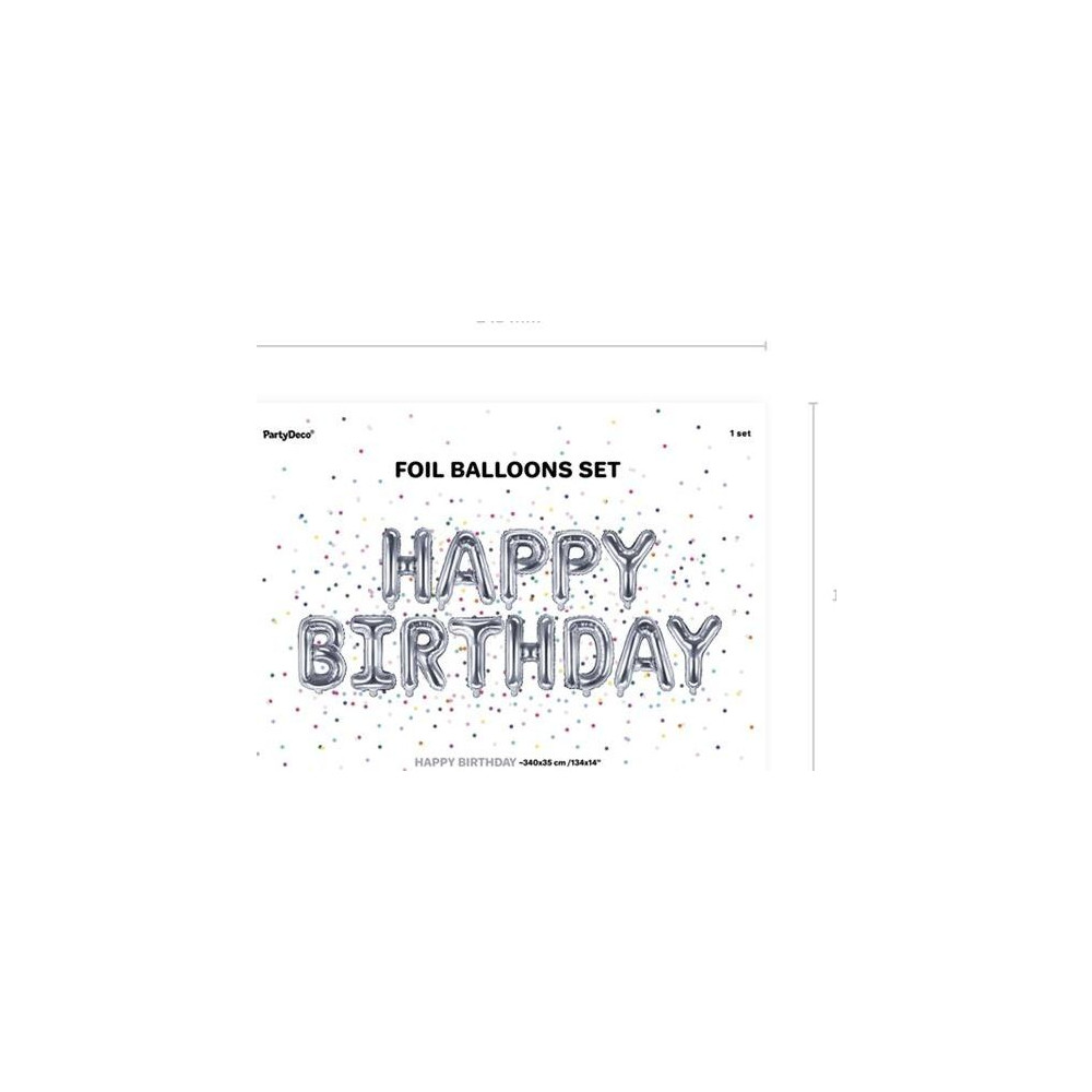 Produktbild för Party Deco ballonger HAPPY BIRTHDAY silver 340x35 cm univers...
