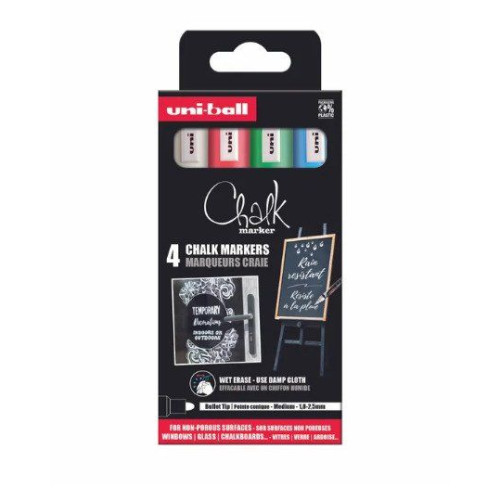 Uni-Ball UNIBALL Uni Chalk markerset 4 st. PWE5 (vit, röd, grön, blå)