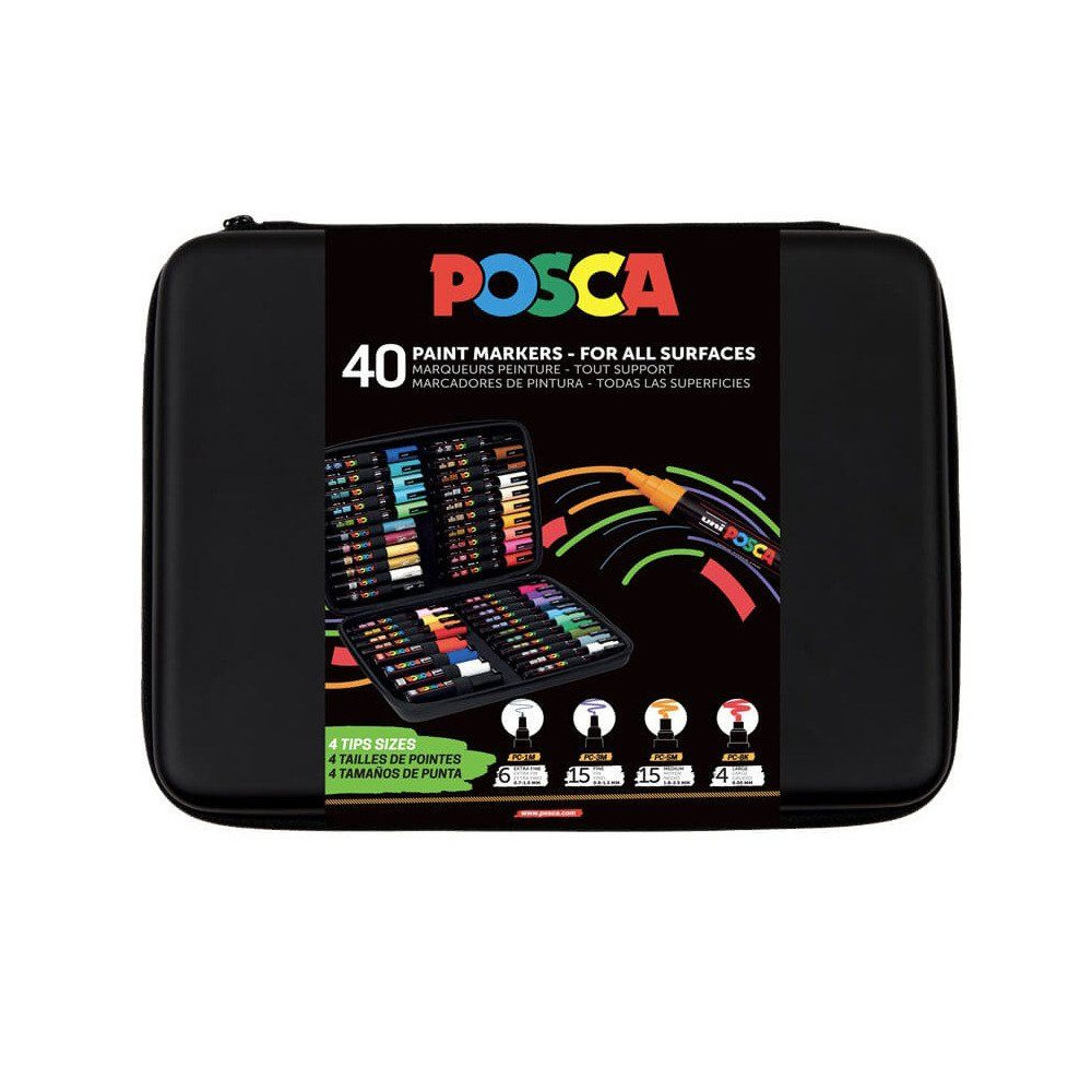 Produktbild för POSCA presentförpackning, 40 st. olika färger och streckbred...