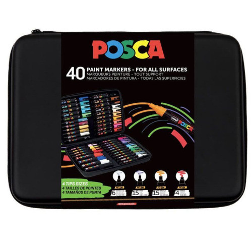 POSCA POSCA presentförpackning, 40 st. olika färger och streckbred...