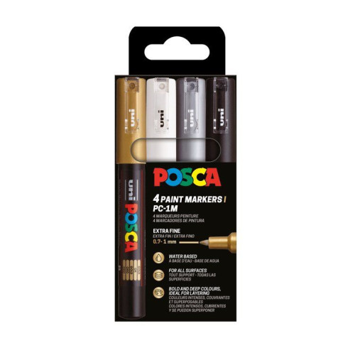 POSCA POSCA PC-1M 4-pack set (svart,vitt,guld,silver) (ersätter EA...